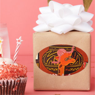 Adesivo Oval Engraçado Girafa com legal texto Hakuna Matata Des