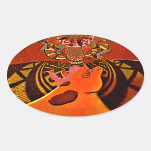 Adesivo Oval Engraçado Girafa: Um Charme Africano Caleidoscópic