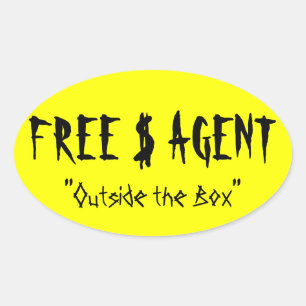Adesivo Oval ENGRENAGEM LIVRE do AGENTE de $, amarelo, oval,