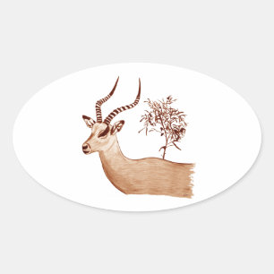Adesivo Oval Esboço animal do desenho dos animais selvagens do