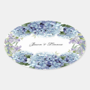 Adesivo Oval Esqueça-Me-Não Flores Aquarela Elegante