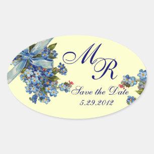 Adesivo Oval ESQUEÇA-ME NENHUM MONOGRAMA, FESTA DE CASAMENTO a