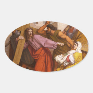 Adesivo Oval Estações da Cruz 5 Simon Carregares a Cruz