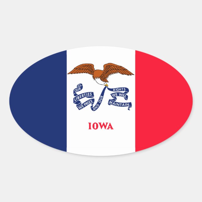 Adesivo Oval Estado de Iowa Flag Design (Frente)