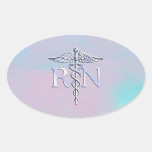 Adesivo Oval Estilo Chrome RN Caduceus Mãe Médica