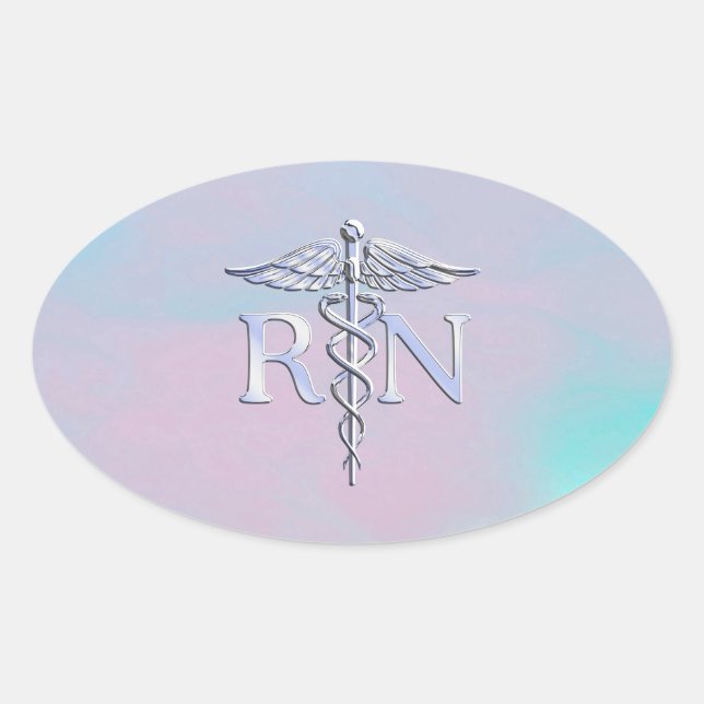 Adesivo Oval Estilo Chrome RN Caduceus Mãe Médica (Frente)