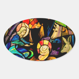 Adesivo Oval Estilo de Vidro Estido Natividade