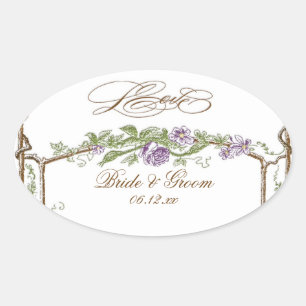 Adesivo Oval Estilo Letterpress Vintage Faux Bois Trellis Puro