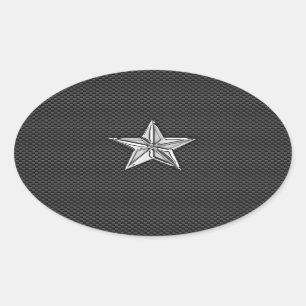 Adesivo Oval Estrela náutica do cromo na fibra do carbono
