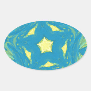 Adesivo Oval Estrelas Azuis e Amarelas