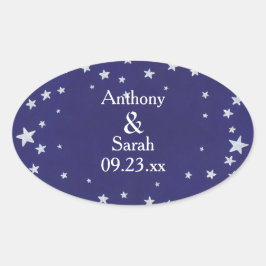 Adesivo Oval Estrelas de Prata Personalizadas Blue Save date St