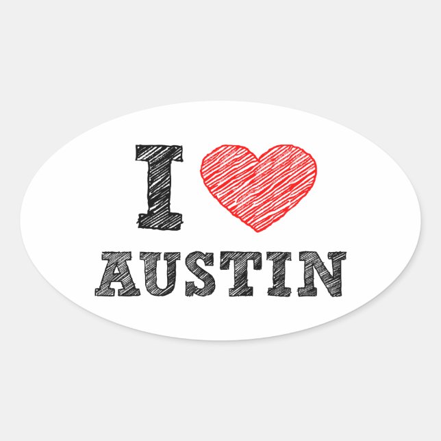Adesivo Oval Eu Amo Austin (Frente)