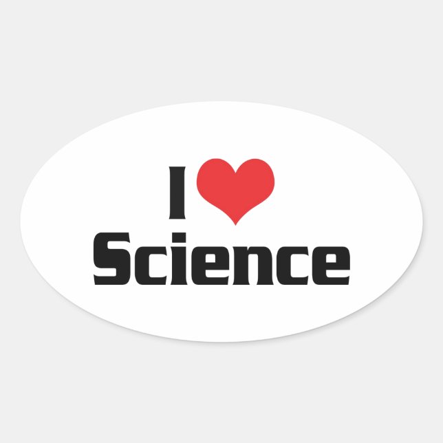 Adesivo Oval Eu Amo Ciência do Coração (Frente)
