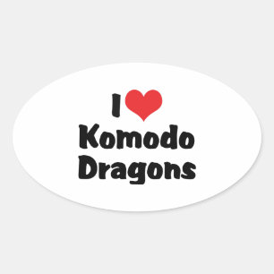 Adesivo Oval Eu Amo Dragões-de-komodo do Coração