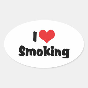 Adesivo Oval Eu Amo Fumar Coração - Fumantes de Cigarro de Taba