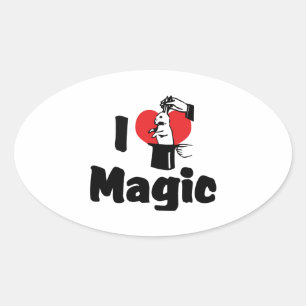 Adesivo Oval Eu Amo Magia do Coração - Amante da Magia
