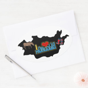 Adesivo Oval Eu Amo Mongólia Mapa Mongólia Horse Gutal Boots