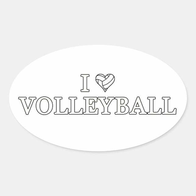 Adesivo Oval Eu Amo Voleibol (Frente)