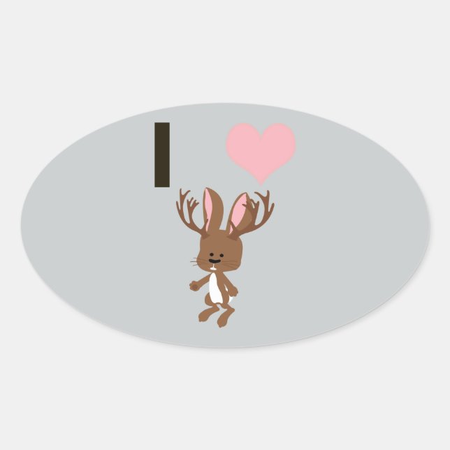 Adesivo Oval Eu coração Jackalope (Frente)