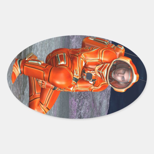 Adesivo Oval Explorador de Marte Astronauta Planeta Alien Arte  (Frente)