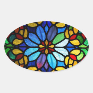 Adesivo Oval Exquisite Elegância de Vidro Estido Floral