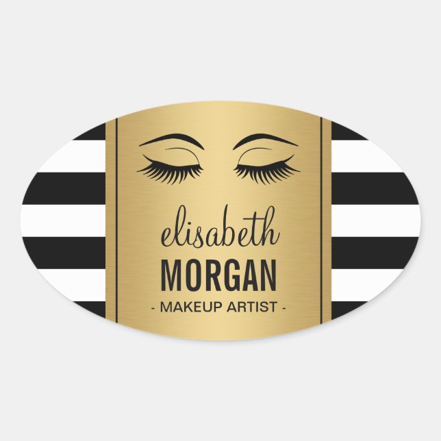 Adesivo Oval Eyelashes Logotipo Makeup Artista Dourado Strips (Frente)