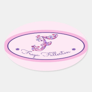 Adesivo Oval F letra monograma meninas personalizadas nome ades