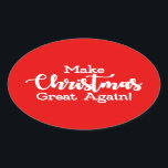 Adesivo Oval Faça o Excelente de Natal de novo Trump MAGA prese<br><div class="desc">Trump em um cartão de natal de wraith em fundo vermelho com flocos de neve brancos. Faça o Excelente americano de novo e faça o Excelente de Natal novamente um cartão patriótico para os americanos!</div>
