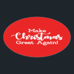 Adesivo Oval Faça o Excelente de Natal de novo Trump MAGA prese<br><div class="desc">Trump em um cartão de natal de wraith em fundo vermelho com flocos de neve brancos. Faça o Excelente americano de novo e faça o Excelente de Natal novamente um cartão patriótico para os americanos!</div>