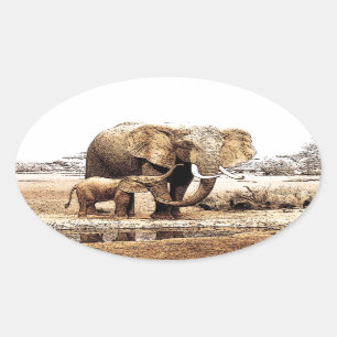 Adesivo Oval Família Elefante