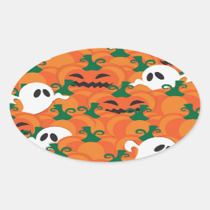 Adesivo Oval Fantasmas de Halloween Pomar de Abóbora Assombrada