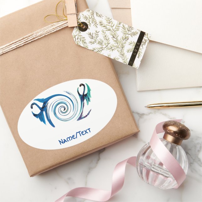 Adesivo Oval Fantasy Blue Dragões Mystical Personalizado (Presentear)