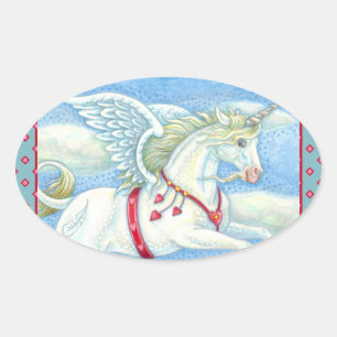 ADESIVO OVAL FANTASY CORAÇÃO BRANCA UNICORN, FANTASY PEGASUS