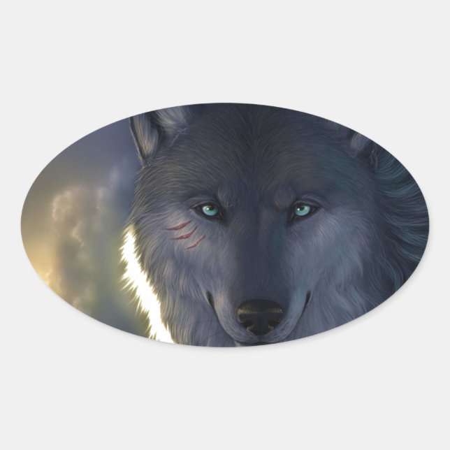Adesivo Oval Fantasy Wolf (Frente)
