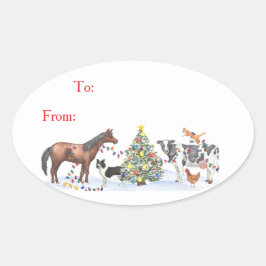 Adesivo Oval Farm Animal Holiday Gift Sticker