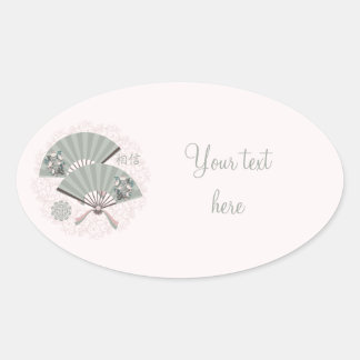 Adesivo Oval Fãs verdes florais asiáticas "Acredite" na arte di