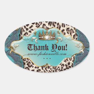 Adesivo Oval Fashion Leopard Sticker Jewelry Crown Teal 3