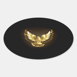 Adesivo Oval Faux Gold Foil Peace Dove em Preto
