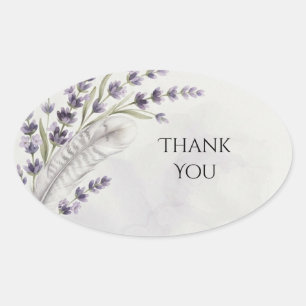 Adesivo Oval Favor de casamento ramalhete de penas de lavanda