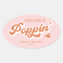 Adesivo Oval Favor de Casamento Vintage Retro Pipoca Laranja Ro