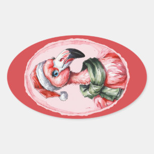 Adesivo Oval Favoritos Engraçados de Natal Animal - Flamingo 1