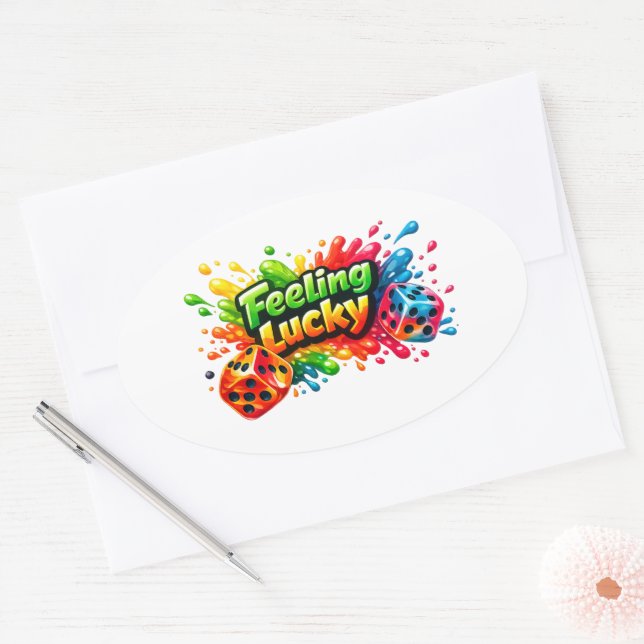 Adesivo Oval Feeling Lucky Dice Sticker” (Envelope)