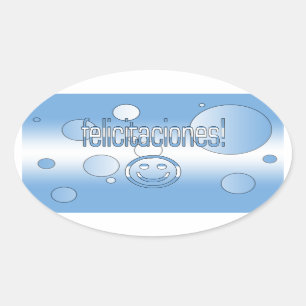 Adesivo Oval Felicitaciones! A bandeira de Argentina colore o