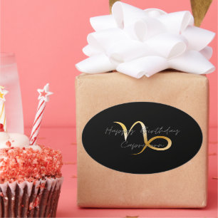 Adesivo Oval Feliz aniversário Capricórnio