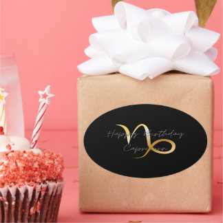 Adesivo Oval Feliz aniversário Capricórnio