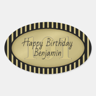 Adesivo Oval Feliz Aniversário de Dourado e Negro