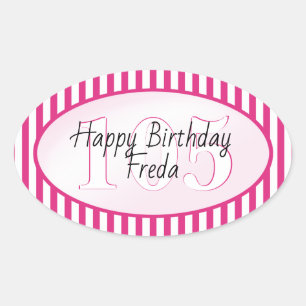 Adesivo Oval Feliz aniversario do fúcsia subtil da idade e da