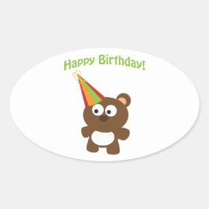 Adesivo Oval Feliz aniversário! Urso