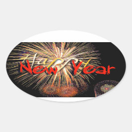 Adesivo Oval Feliz ano novo Red Fireworks 2022 O Sticker
