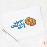 Adesivo Oval Feliz Challah Dias Feriados Hanukkah Chanukah<br><div class="desc">Design apresenta uma ilustração original de um pão de chalá trançado, com HAPPY CHALLAH DAYS em uma fonte divertida. Ideal para celebrar Hanukkah e as férias judaicas. Este design também está disponível em outros produtos. Muitas comidas adicionais de ilustrações temáticas também estão disponíveis neste compro. Não vê o que está...</div>